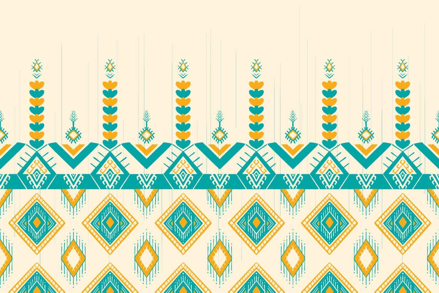 Yellow and Green Teal on Ivory. Geometric ethnic oriental pattern traditional Design for background,carpet,wallpaper,clothing,wrapping,Batik,fabric, Vector illustration embroidery style