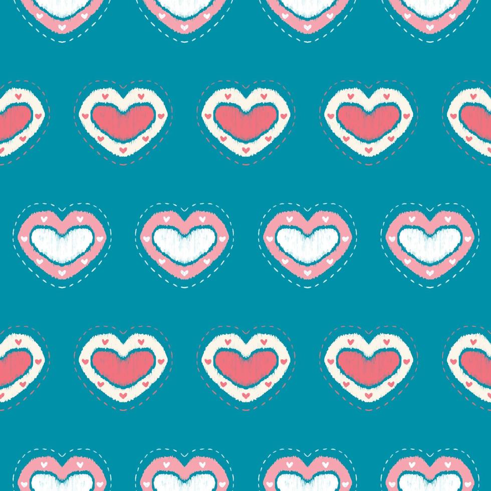 corazón blanco rojo rosado en azul. patrón geométrico étnico oriental diseño tradicional para fondo, alfombra, papel pintado, ropa, envoltura, batik, tela, estilo de bordado de ilustración vectorial vector