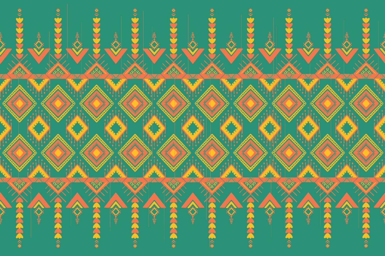 Yellow Orange on Green. Geometric ethnic oriental pattern traditional Design for background,carpet,wallpaper,clothing,wrapping,Batik,fabric,Vector illustration embroidery style vector