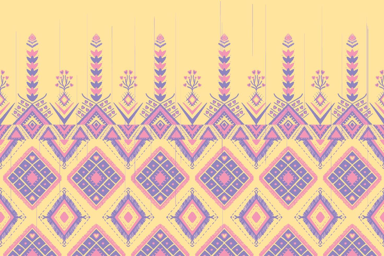 pind y púrpura sobre amarillo. patrón geométrico étnico oriental diseño tradicional para fondo, alfombra, papel pintado, ropa, envoltura, batik, tela, estilo de bordado de ilustración vectorial vector