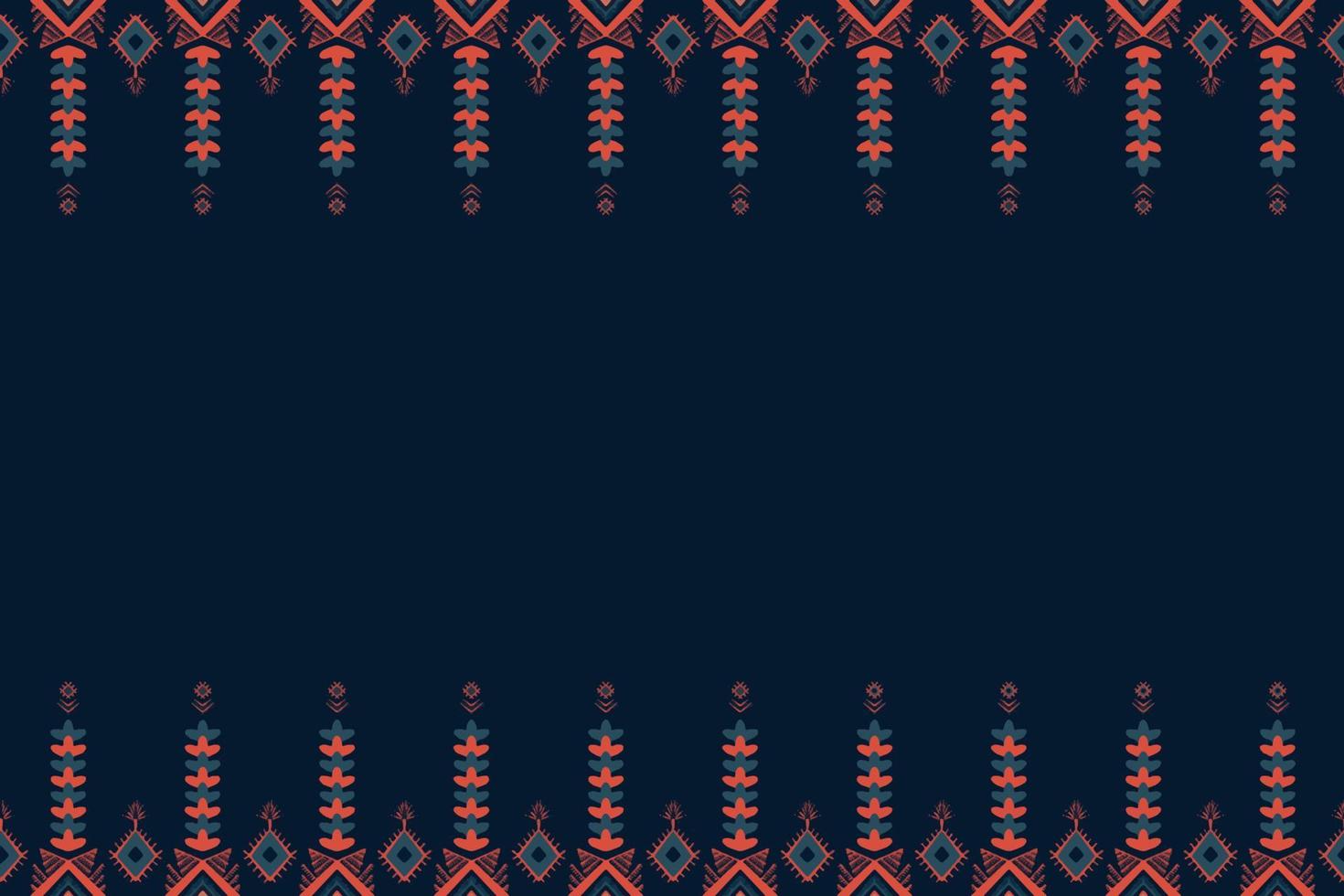 Blue and Orange on Indigo. Geometric ethnic oriental pattern traditional Design for background,carpet,wallpaper,clothing,wrapping,Batik,fabric, Vector illustration embroidery style