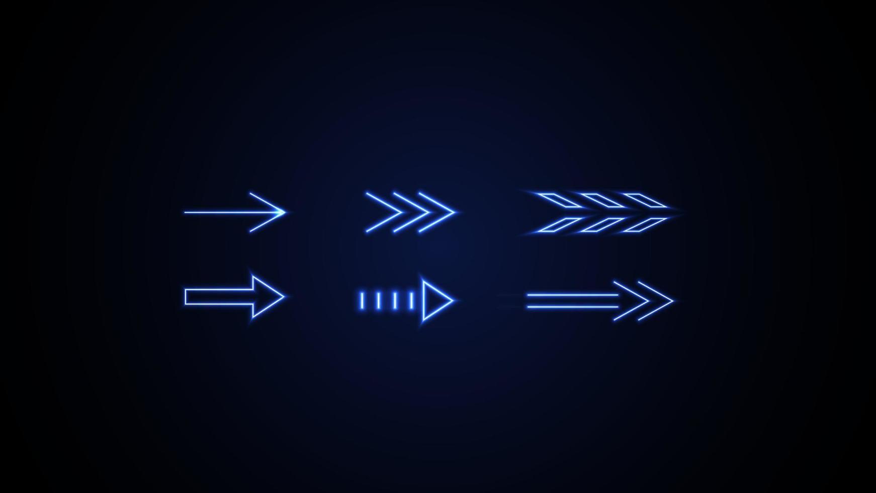 Set of blue neon glowing arrows vector