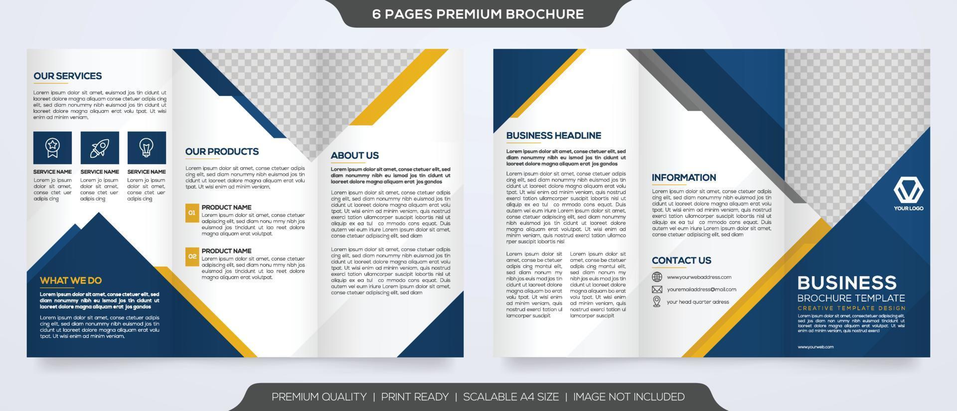 trifold brochure template design with minimalist style and modern concept vector