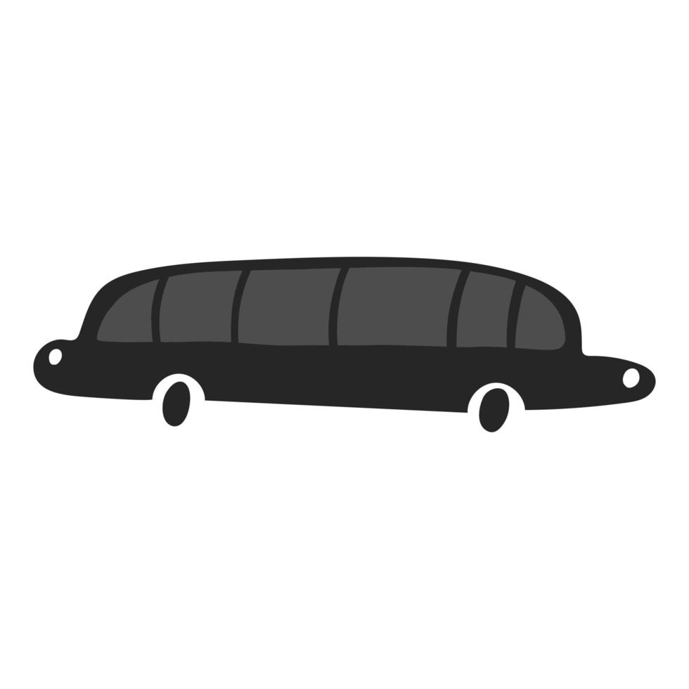 Vector illustration of black limousine isolated on white background in cartoon hand drawn style. Childish transport icon for nursery, baby apparel, textile, wrapping paper, card, scrapbooking