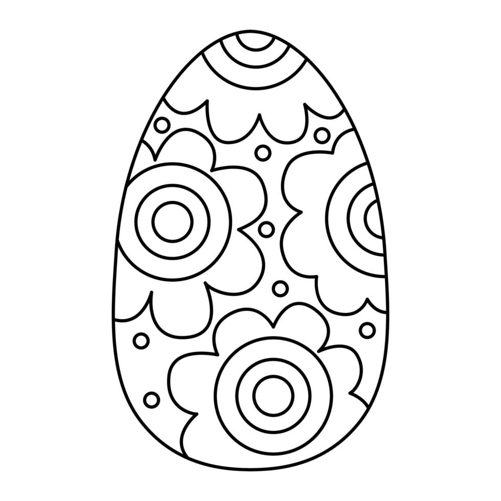 Cute egg decorated with  flowers. Great for Easter greeting cards, coloring books. Doodle hand drawn illustration black outline vector