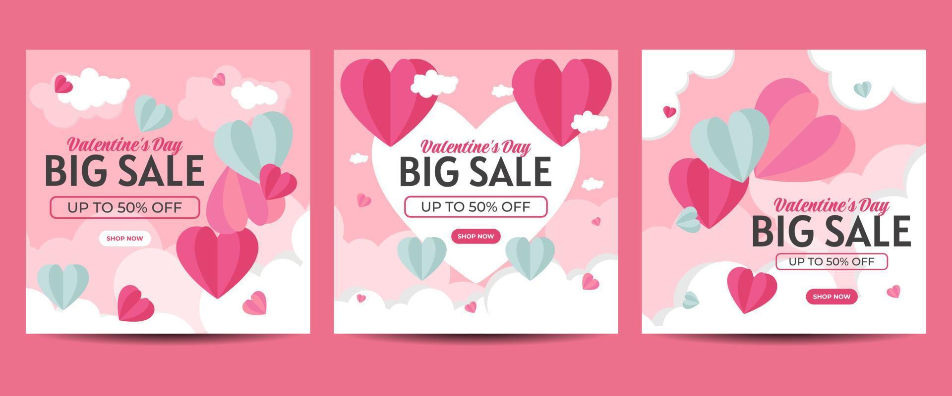 Valentine's day social media post template for banner, poster, greeting card, promotional discount sale, etc vector