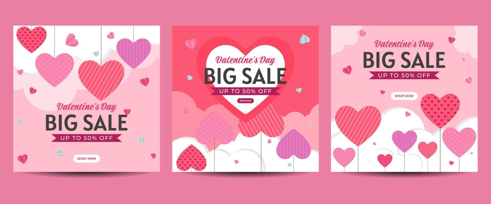 Valentine's day social media post template for banner, poster, greeting card, promotional discount sale, etc vector