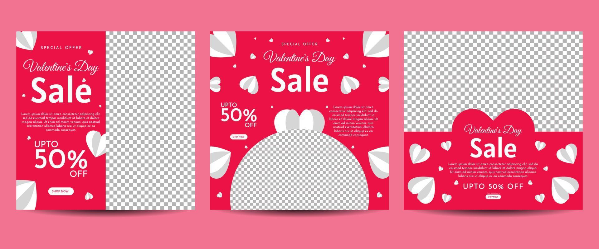 Valentine's day social media post template for banner, poster, greeting card, promotional discount sale, etc vector