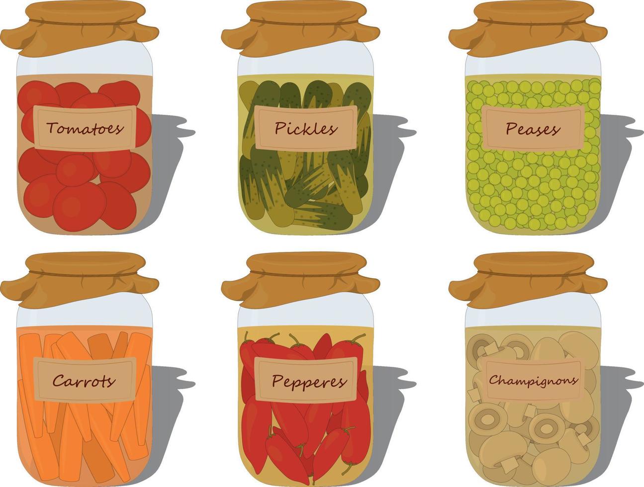 Conserved vegetables in glass jar recipes vector illustration