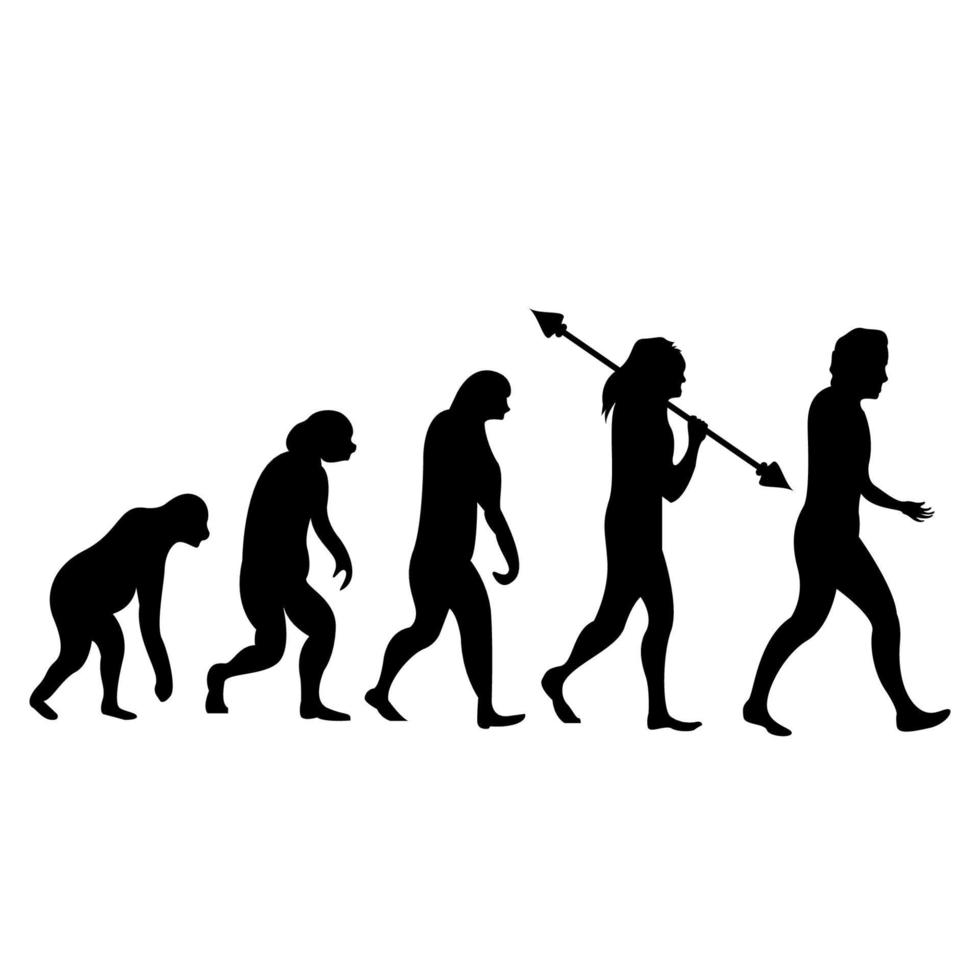 Human evolution. From monkeys to normal humans. Vector character illustration, human evolution icon.