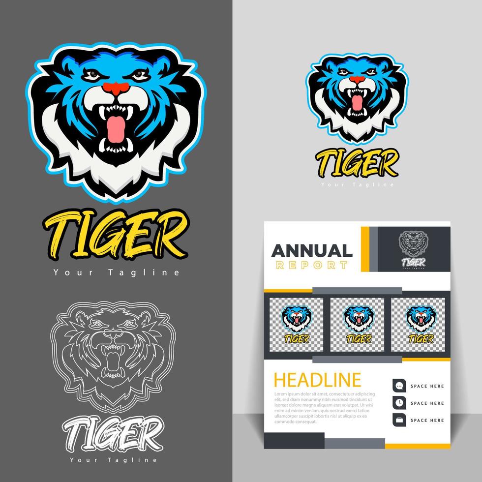 concepto de logotipo de lujo azul logotipo de animal de cabeza de león adecuado para juegos, logotipos comunitarios. vector