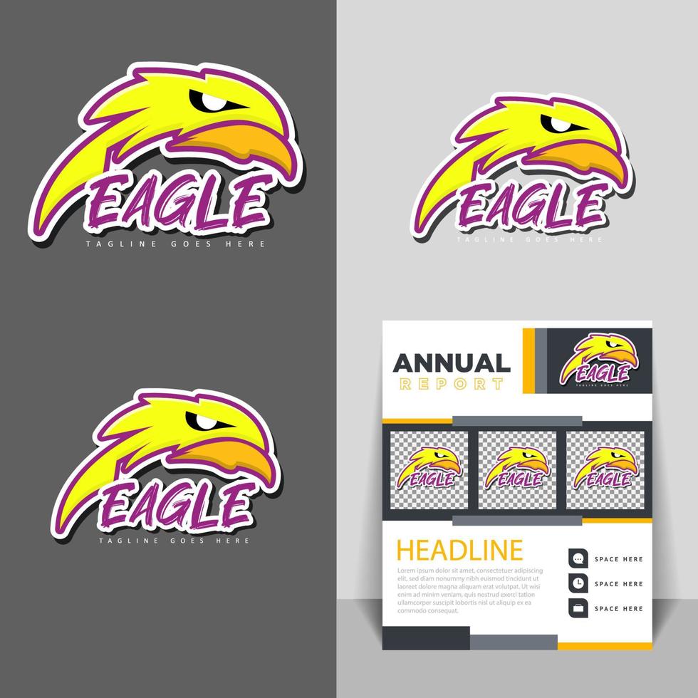 concepto de logotipo amarillo de lujo con cabeza de águila. el logotipo animal es adecuado para juegos, logotipos comunitarios. vector