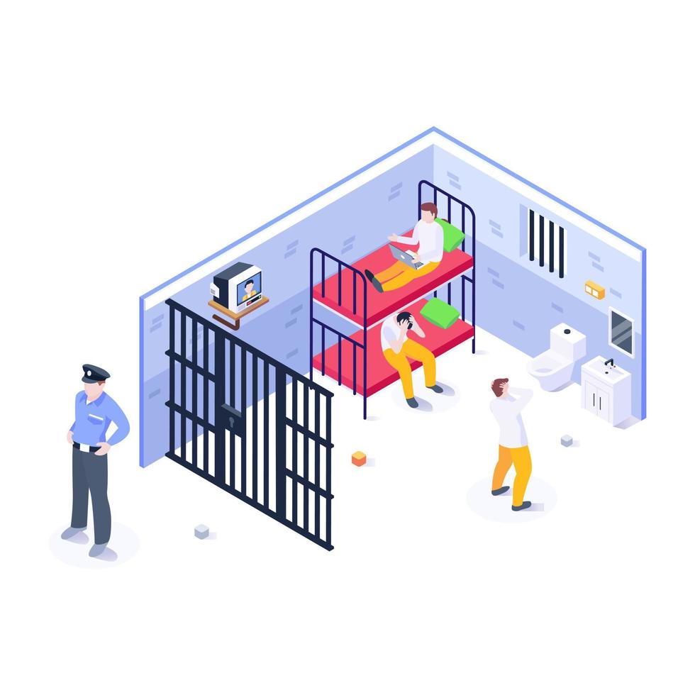 Modern isometric illustration of jail vector