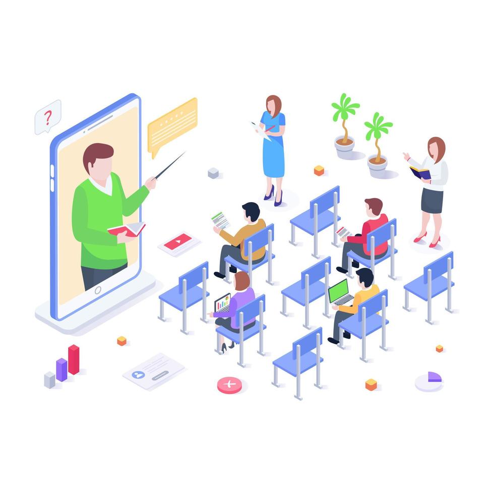 A well-designed isometric illustration of a classroom. vector