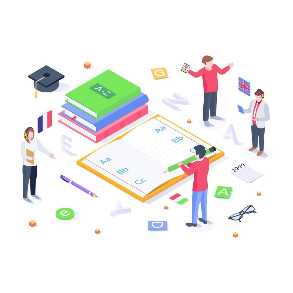 A trendy isometric illustration of the library vector