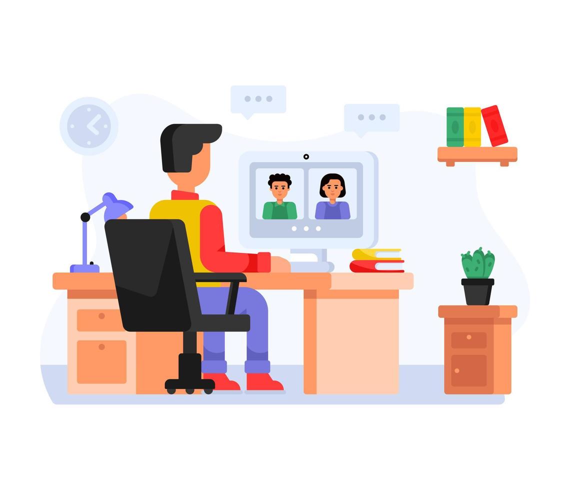 A student doing work, flat icon design vector