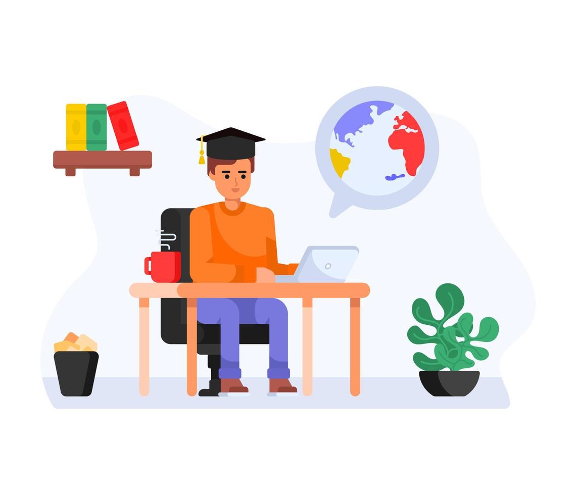 A student doing work, flat icon design vector