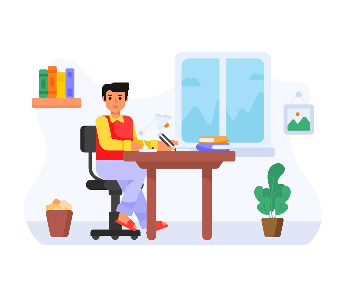 A student doing work, flat icon design vector