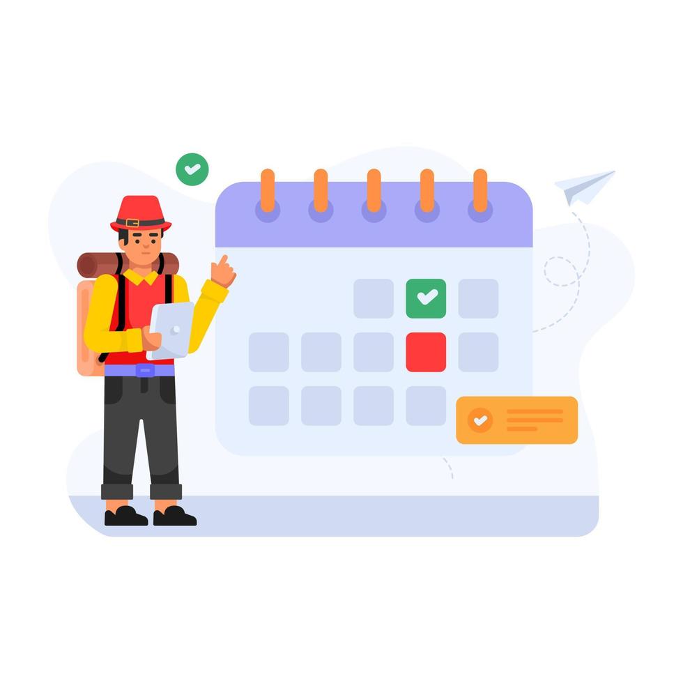 Select date flat illustration, tour planning vector