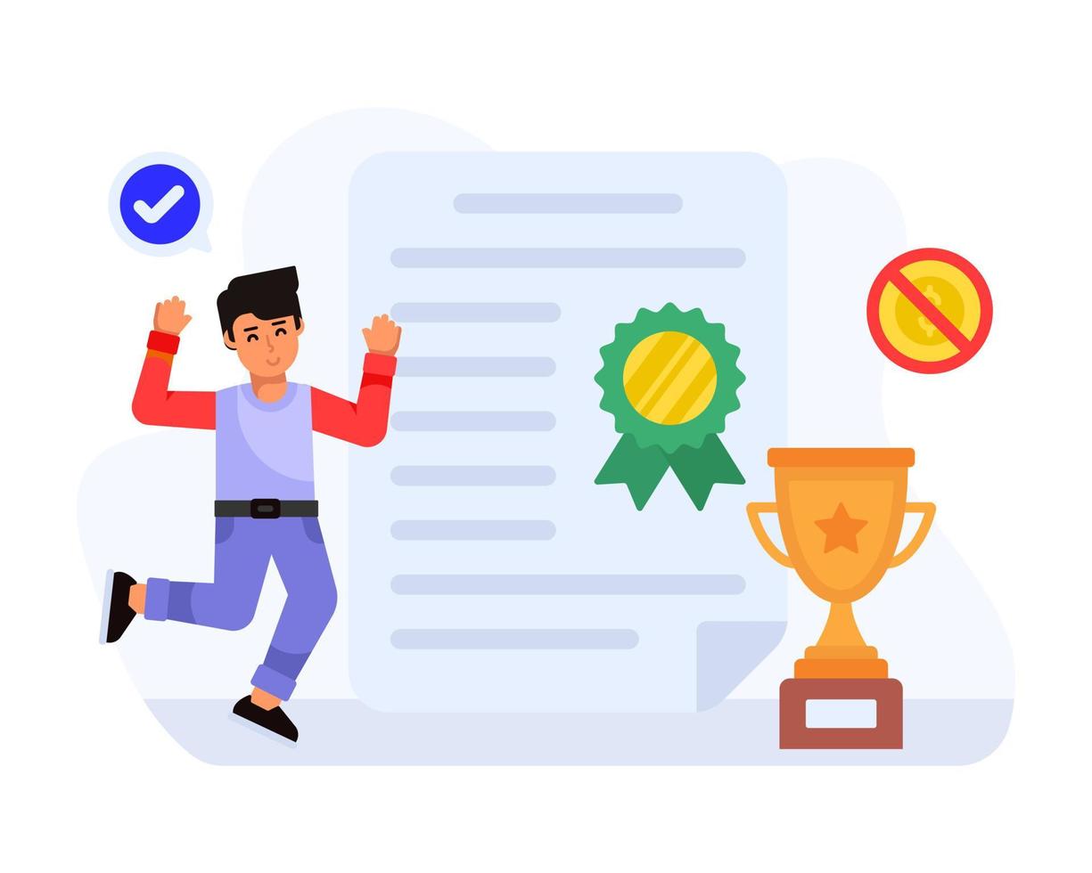 A happy person with trophy and report showing student result icon vector