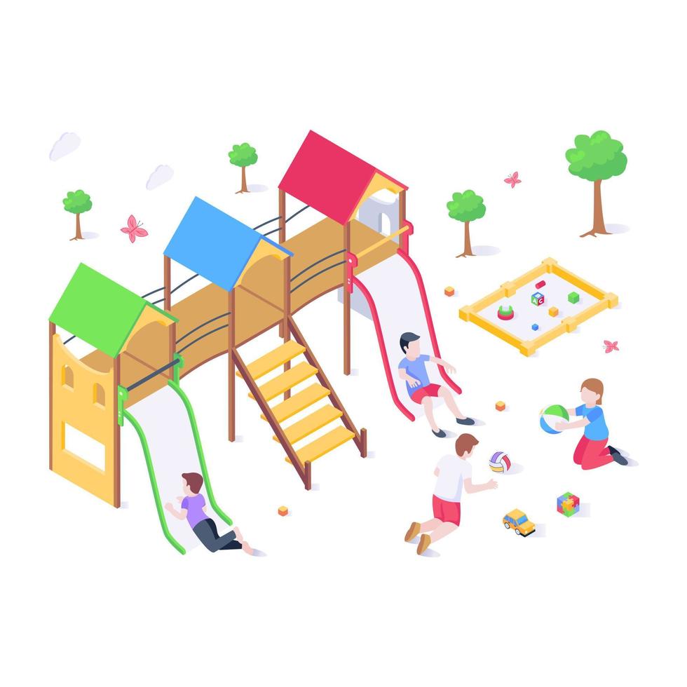 Have a look at this editable isometric illustration of kids playground vector