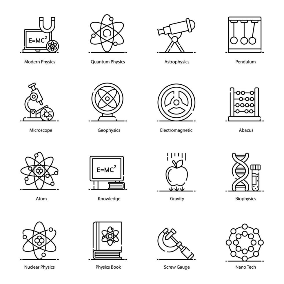 paquete de iconos planos de física cuántica vector