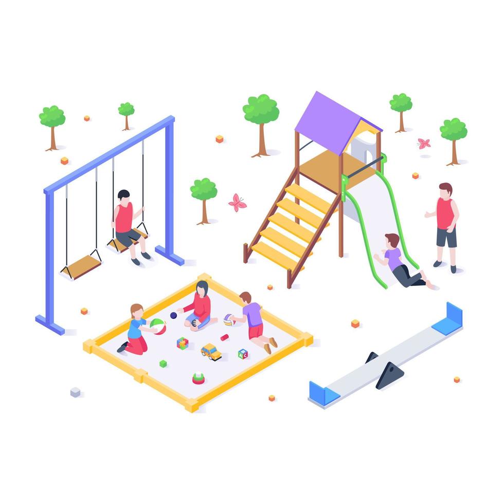 Have a look at this editable isometric illustration of kids playground vector