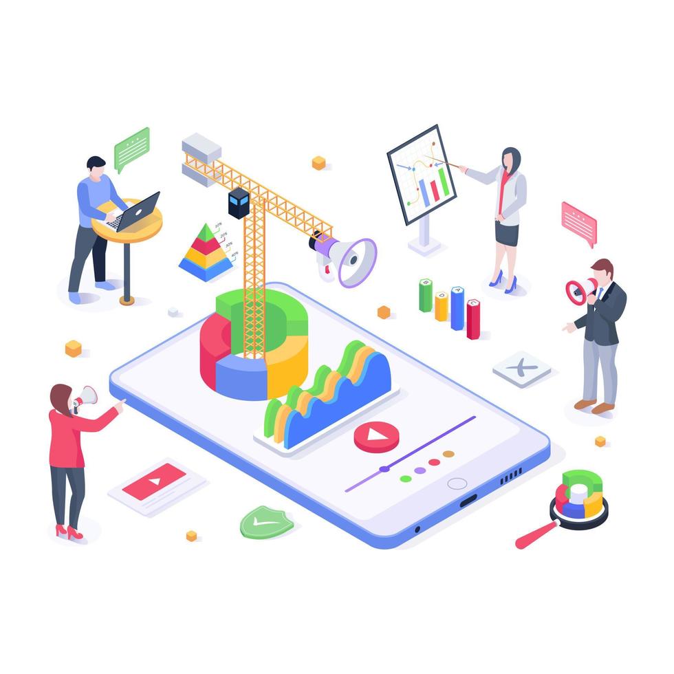 Modern isometric illustration of app development vector