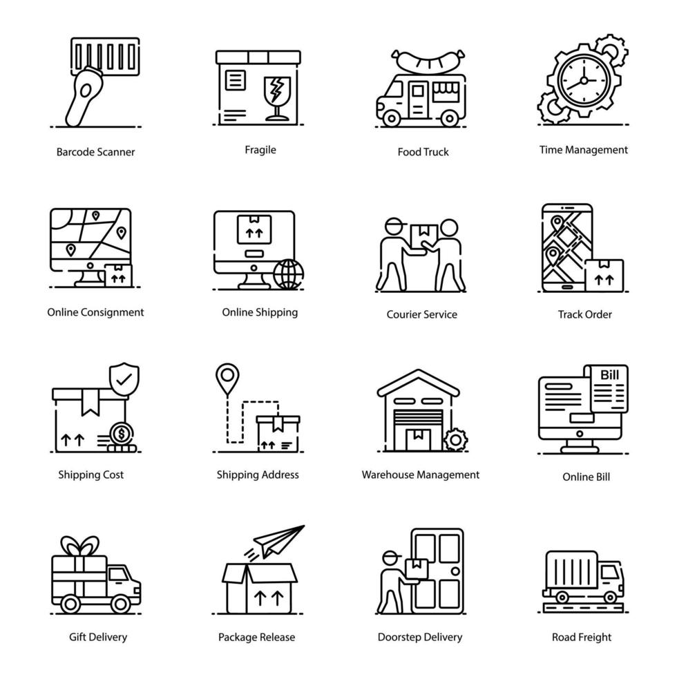 iconos planos de envío y logística vector