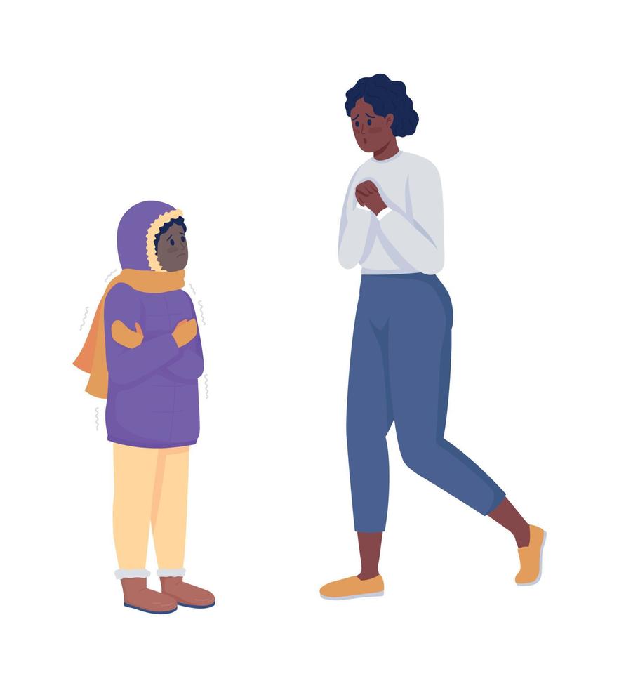 Nervous mother with cold child semi flat color vector character
