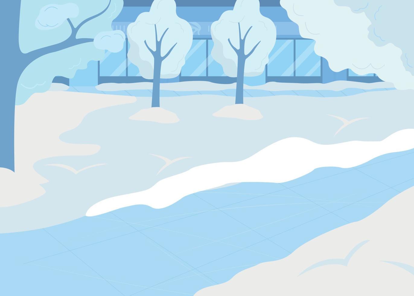 Urban winter park flat color vector illustration