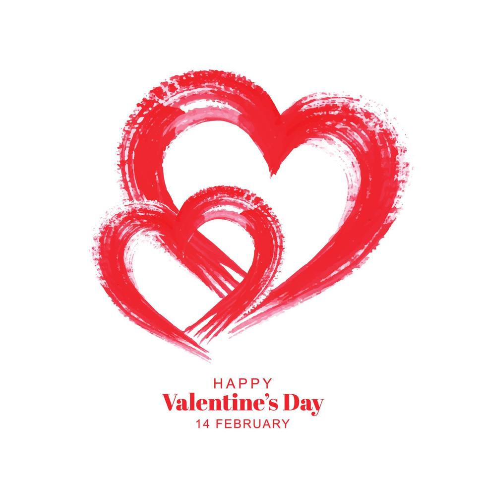 diseño de tarjeta de día de san valentín con forma de corazón de pincel de dibujo a mano vector