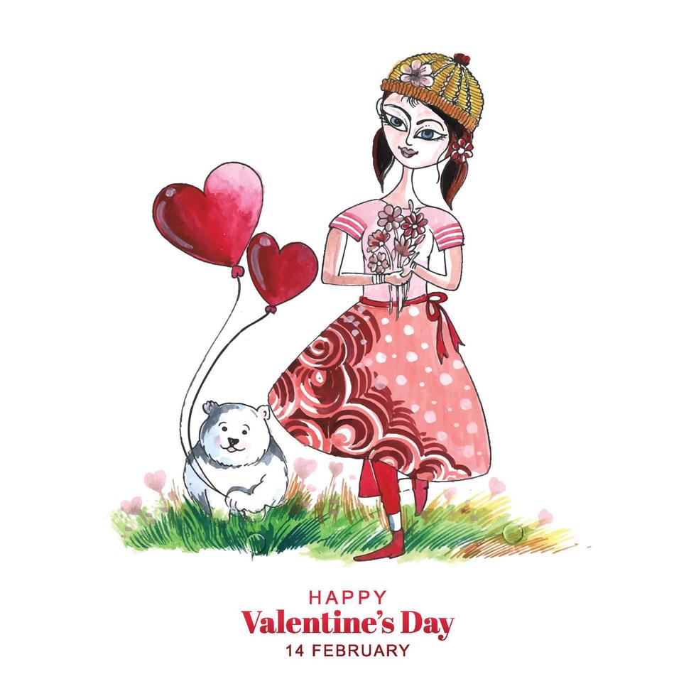 Beautiful cute little kid girl for harts valentines day card background vector