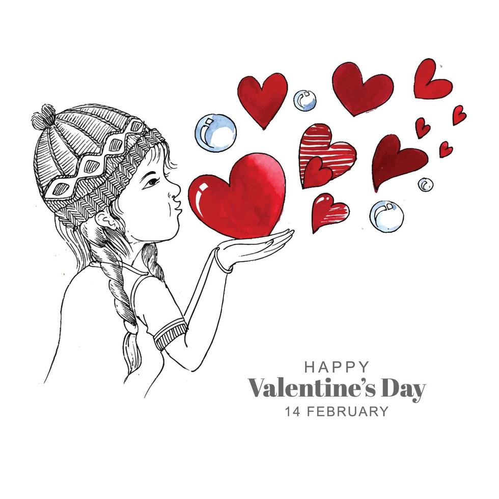Beautiful cute little kid girl for harts valentines day card background vector