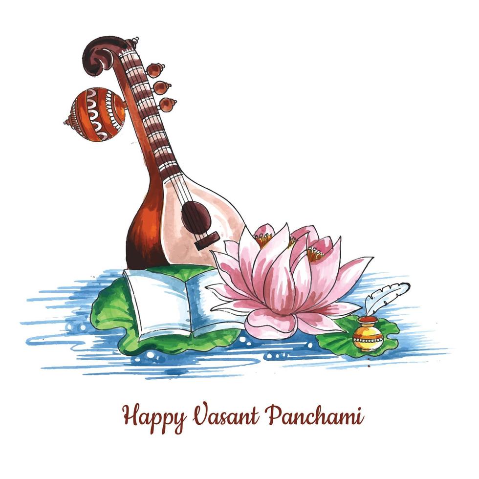 Happy vasant panchami hindu festival celebration card background vector