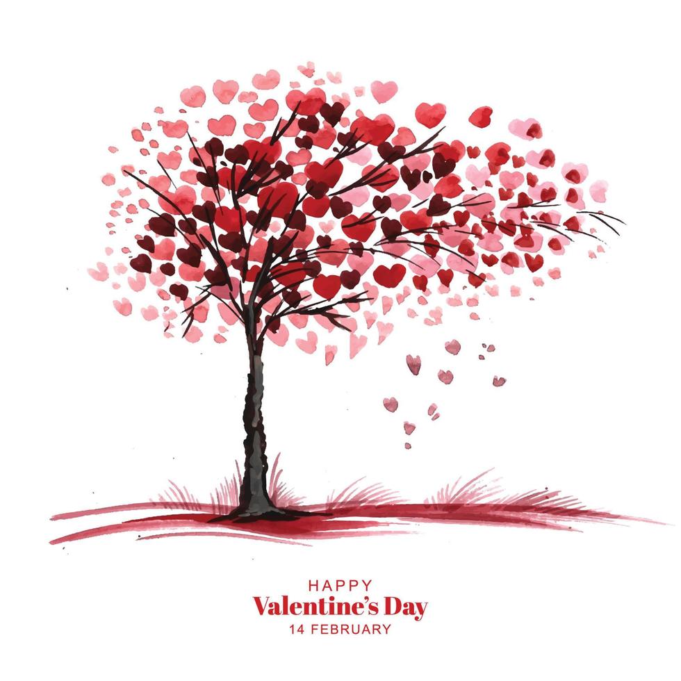 diseño hermoso de la tarjeta del día de san valentín del árbol en forma de corazón vector