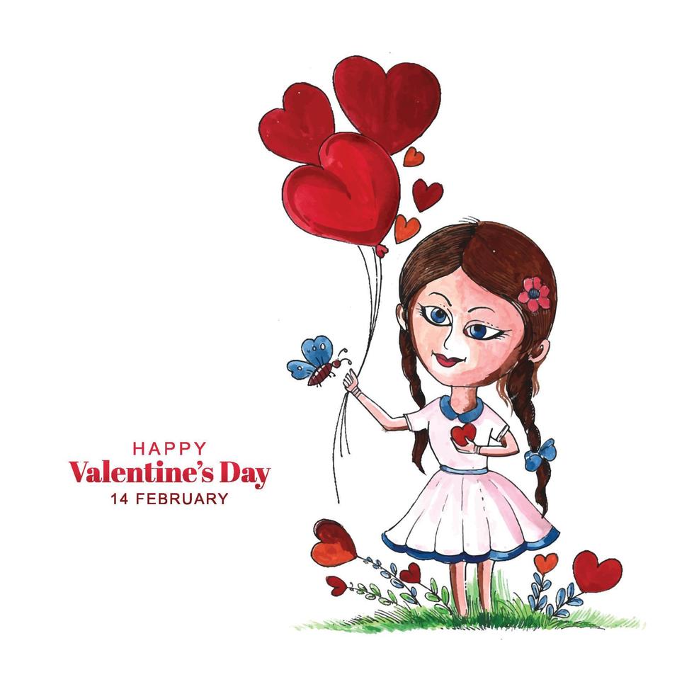 hermosa linda niña pequeña para el fondo de la tarjeta del día de san valentín de harts vector