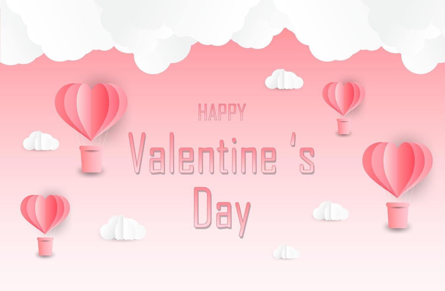 Love and Valentine day, Lovers stand and a paper art heart shape balloon floating in the sky. craft style. vector