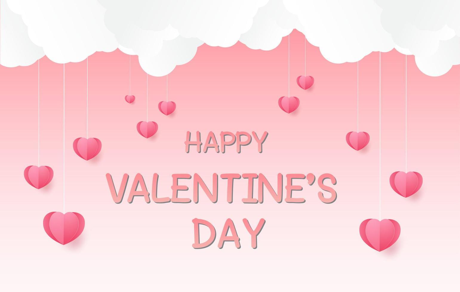 Love and Valentine day, Lovers stand and a paper art heart shape balloon floating in the sky. craft style. vector