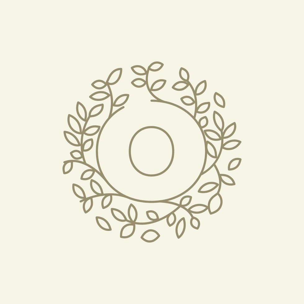 o inicial o letra o con adorno de hoja en el diseño de ilustración de icono de vector de logotipo moderno de lujo circular