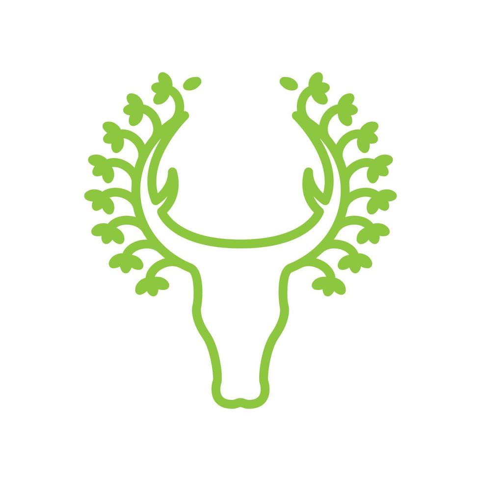 línea de cabeza de ciervo con hoja verde logotipo símbolo icono vector gráfico diseño ilustración