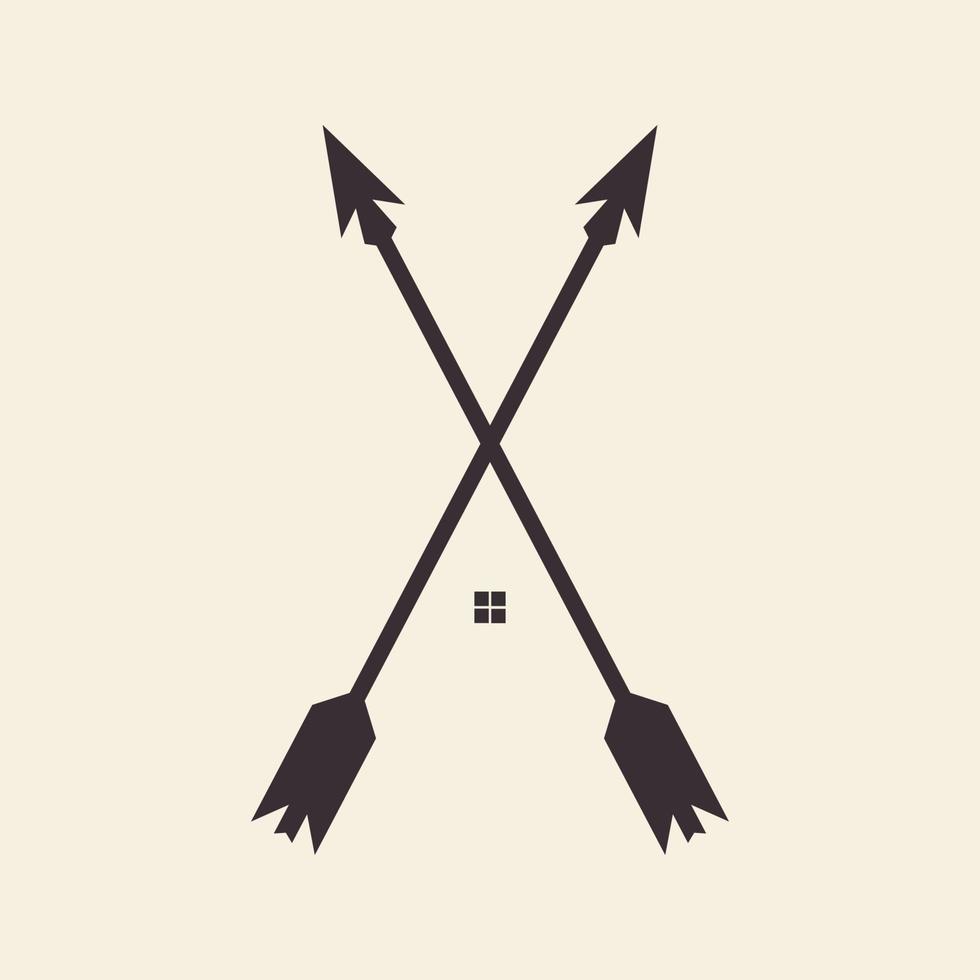 arquero cruzado simple vintage con el logotipo de la casa símbolo icono vector diseño gráfico ilustración idea creativa