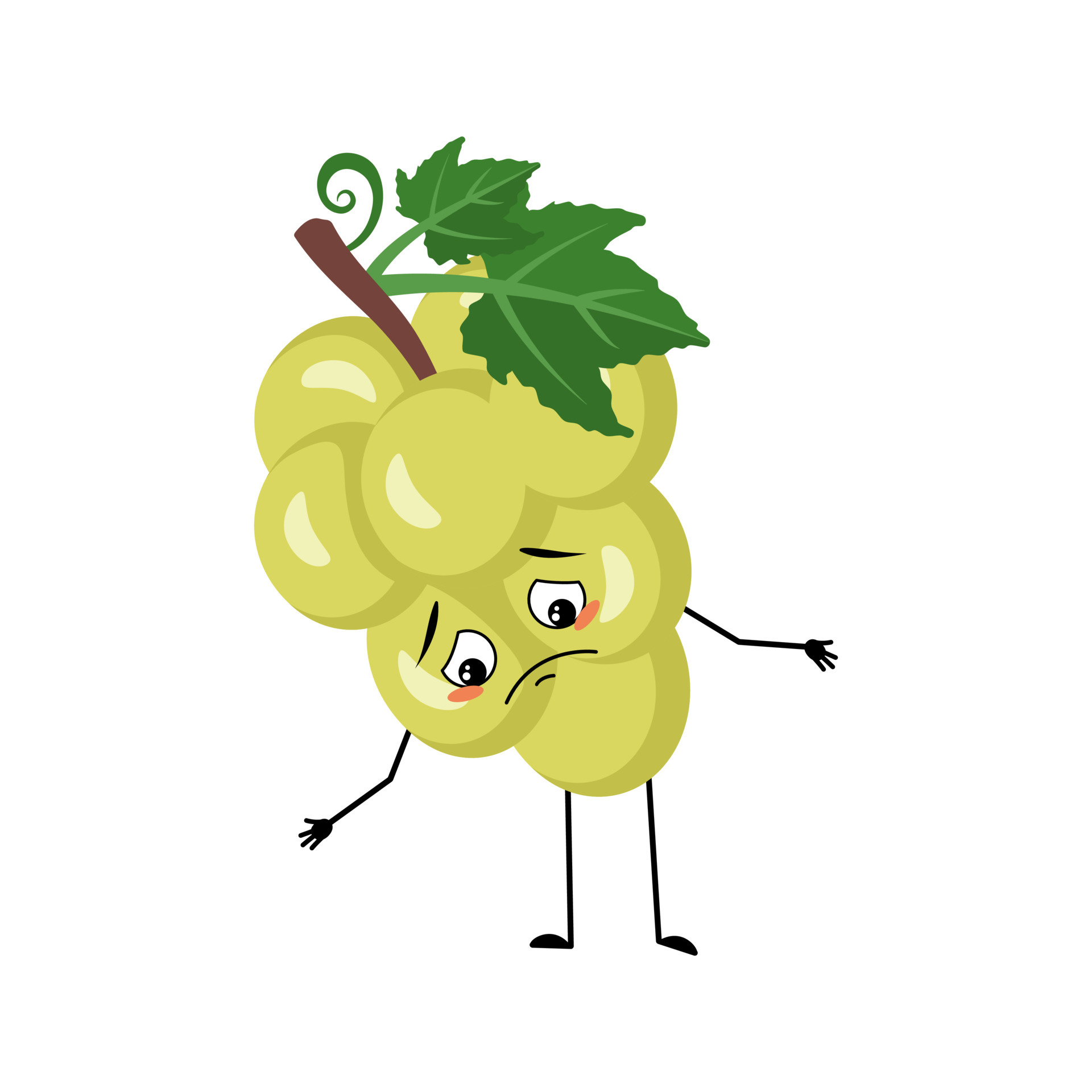 Grape character with sad emotions, depressed face, down eyes, arms and ...
