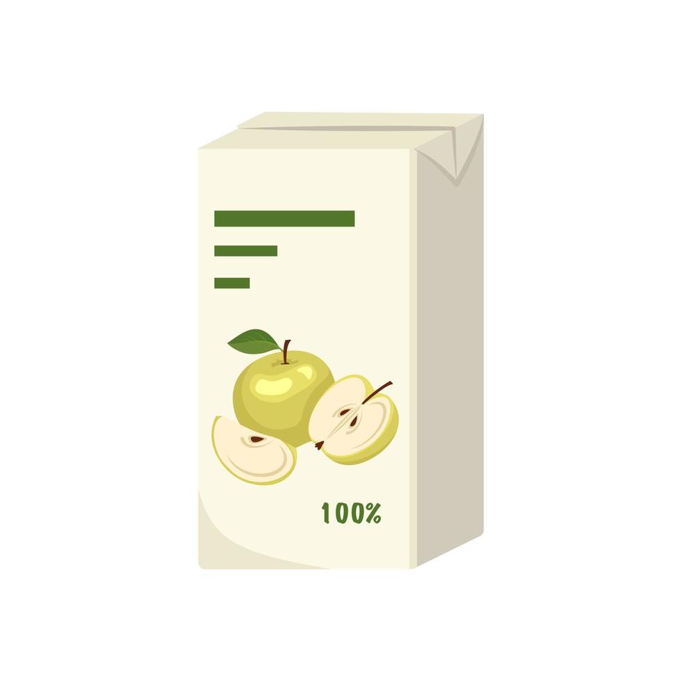 paquete cuadrado de jugo de manzana. bebida de fruta dulce y saludable, líquido sabroso. ilustración plana vectorial vector