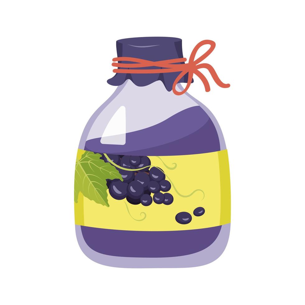 Jar of dark grape jam. Sweet healthy food, healthy tasty dessert, gift. Vector flat illustration