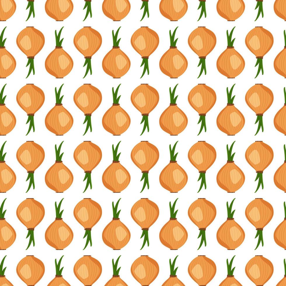 Seamless cute pattern with onion. Healthy vegetable print, food background. Vector flat illustration