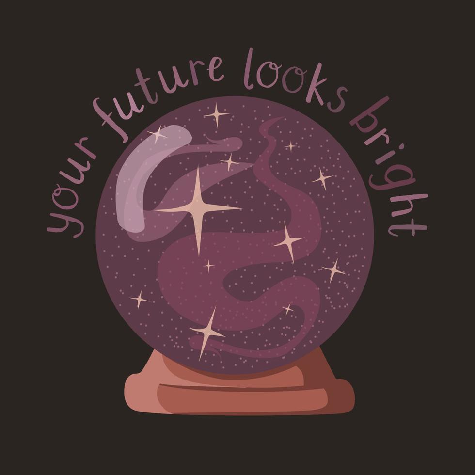 Future teller, purple fortune crystal ball with qoute and stars vector