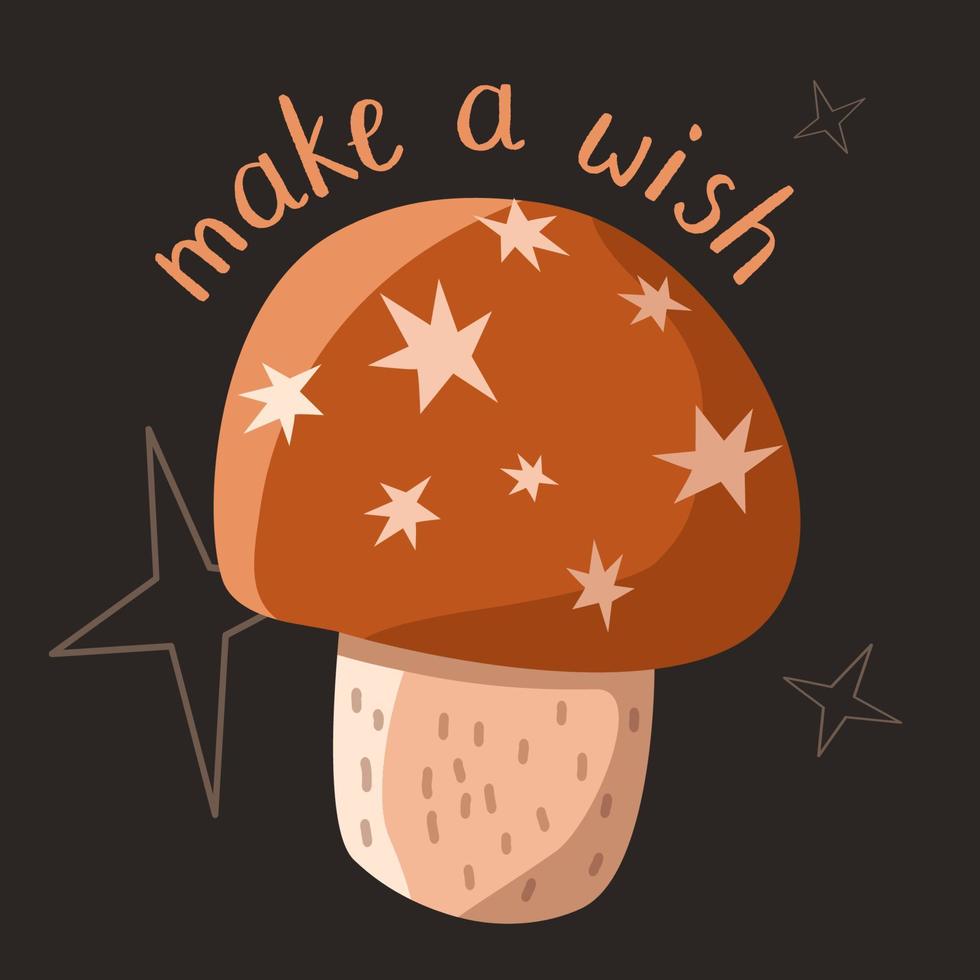 Beautiful Amanita muscaria mushroom with star cap and quote make a wish vector