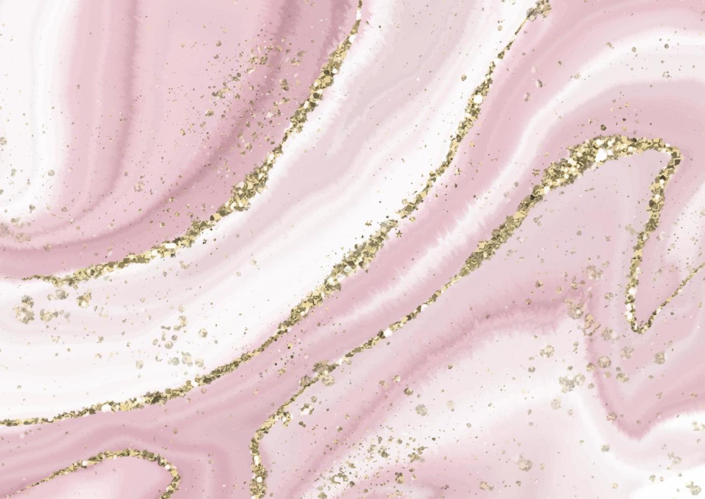 decorative pink liquid marble design with gold glitter vector