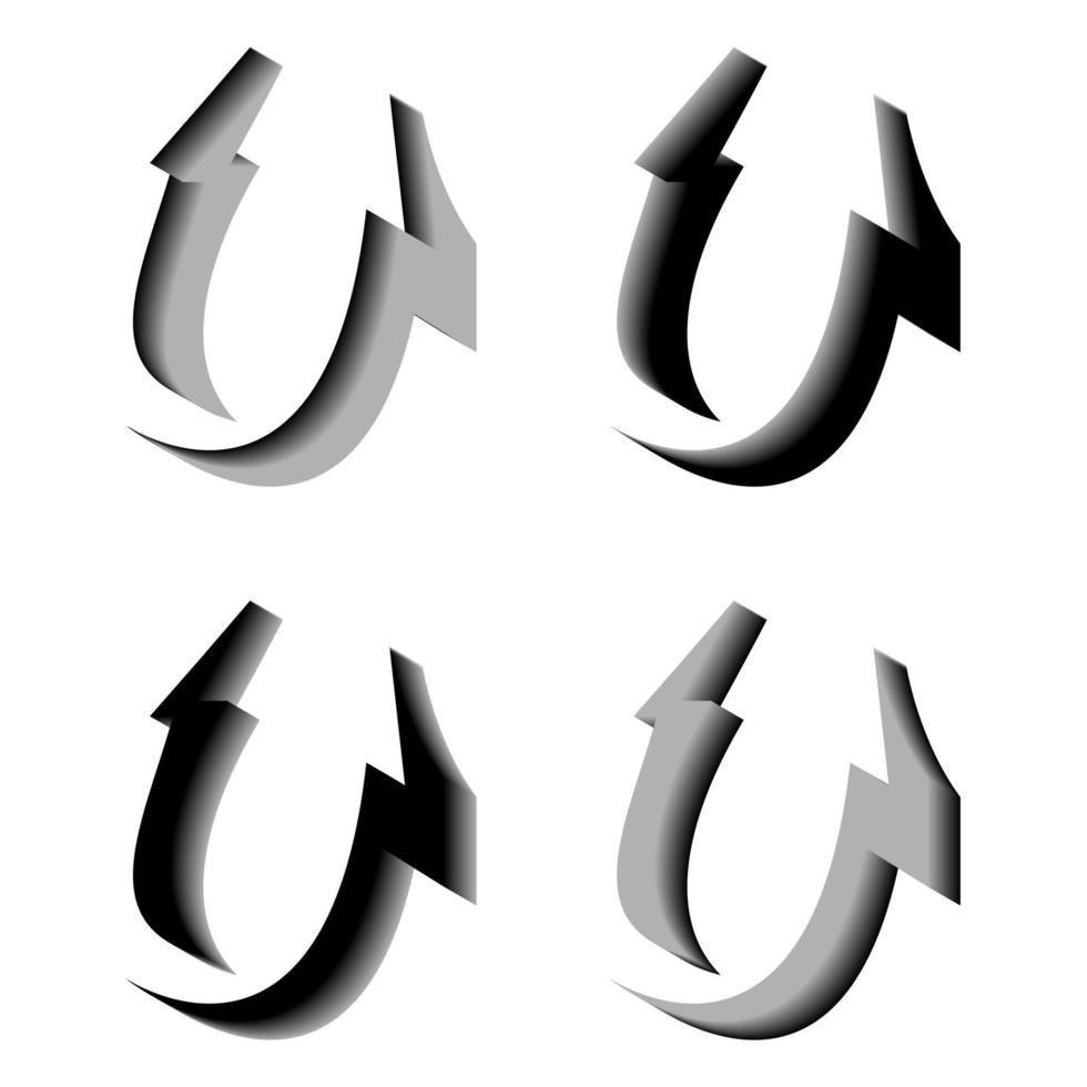 Vector graphics of elegant 3D letter U in black and gray color. Perfect for corporate, t-shirts, and so on.